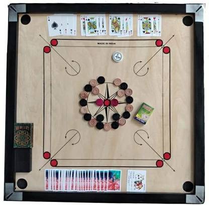 wWAR Matte large Carrom Board with 52 Card ,Wooden Coins Striker (32 x 32 Inch) 80 cm Carrom Board