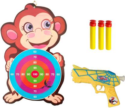 Koel Monkey Shaped Dart Board with Plastic Gun and Dart for Kids 40 cm Dart Board
