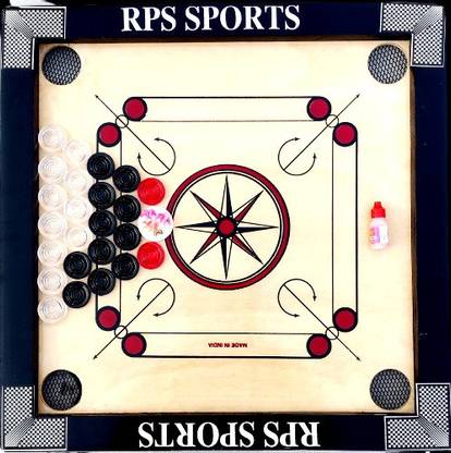 RPS sports with 24 Transparant Coins+Striker & Powder 4 cm Carrom Board