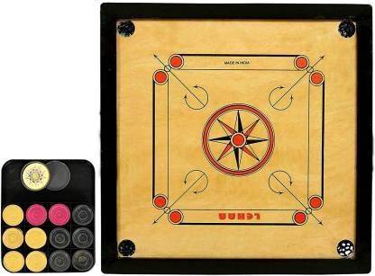 RJ Gallery 32 inches large wooden Board with wooden Coins, powder and striker 4 cm Carrom Board