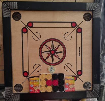 HouseOfCommon 20 inch carom.&coins.and.striker (black) Carrom Board 56 cm Carrom Board
