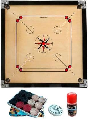 Fitdex Carrom Boad 32 Inches Heavy Wooden Gloss Finish with Coins, Powder & Stricker 100 cm Carrom Board