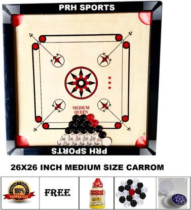 PRH SPORTS 26X26 INCH MEDIUM SIZE CARROM BOARD . 5 cm Carrom Board