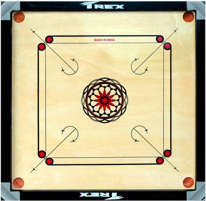 Trex Sports Premium 32inch Round Pocket with Wooden Coins ,Striker & Disco powder 81.28 cm Carrom Board
