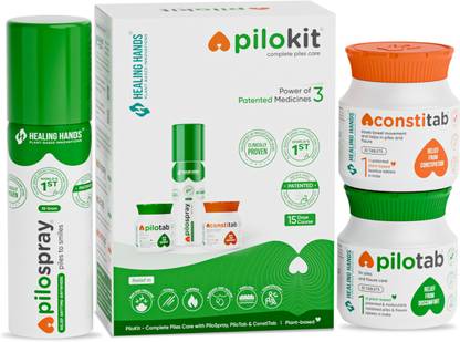 Healing Hands PiloKit Piles Care Kit 15-Day| Patented 3 Medicines: PiloSpray PiloTab ConstiTab Spray