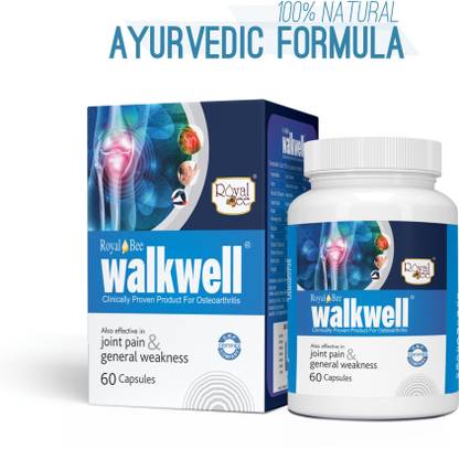 Royal Bee Walkwell (60 capsules) Joints Pain Reliever - Useful For Osteoarthritis - Clinically Proven Capsules