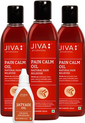 JIVA Pain Calm Oil - Quick Relief for Joints and Muscular Pain - 120 ml Each, Pack of 3 with Jatyadi Oil - 20 ml Liquid