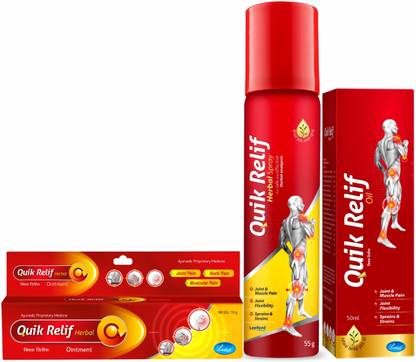Quik Relif Herbal Oil 50ml & Spray 55g With Ointment 15g Combo- Pack of 3 Liquid