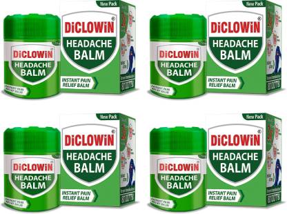 DiCLOWiN Headache Relief Balm | 3x Formula | Non-Staining & Non-Burning Balm (4 x 12 g) Balm