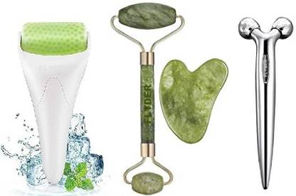 FLYDER Jade Roller 100% Natural Stone, 3D Massager Face Body Roller, Ice Roller.