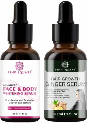 Pink Square Face and Body Whitening & Hair Growth Ginger Serum (Each,30ml) Combo of 2