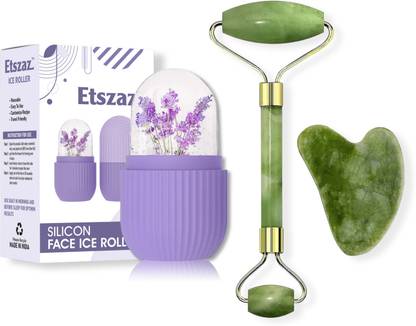 Etszaz Natural Roller Combo Pack of Jade Roller with Gua Sha Stone And Ice Roller