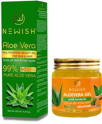 NEWISH Pure Natural Aloevera Gel And Turmeric Aloe Vera Gel Combo For Hair And Face Massage Gel
