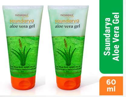 PATANJALI Saundarya Aloe Vera Gel for Face and hair, Moisturizing Skin 60GM 2PCS