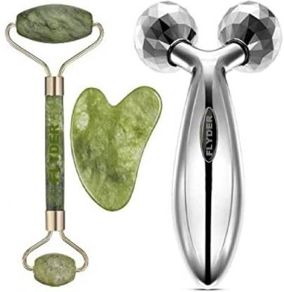 FLYDER Jade Roller 100% Natural Stone-Gau sha, 3D Roller Massager Body Shape Massager.
