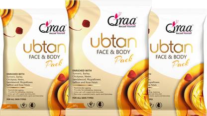 Qraa Ubtan FacePack for Glowing Skin,Acne,Pimples,Detan,& Brightening|Pack of 3|150g