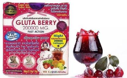 Gluta Berry 200000 MG Fast Action with Vit C+Q10+Glutathione 101% Original