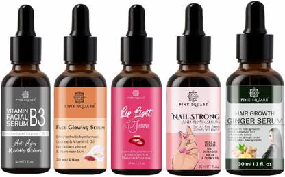 Pink Square VitB3, Face Glowing, Lip Light, NAIL Strong & Hair Serum 30ml Combo 5