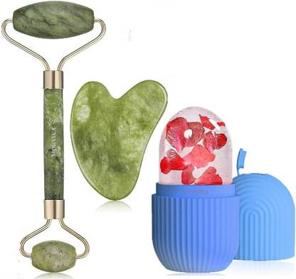 MORVIKA 100% Natural Jade Roller With Gau Sha Stone & Ice Roller For Face Massager