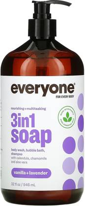 Everyone 3 in 1 Soap, Body Wash, Bubble Bath, Shampoo, Vanilla + Lavender, 32 fl oz