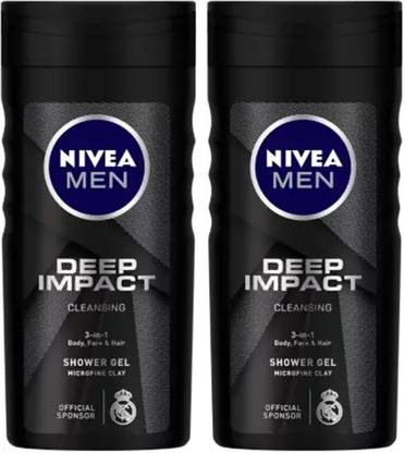 Nivea Men Deep Impact, Combo Body Wash for Body, Face & Hair, with Microfine Clay for Men
