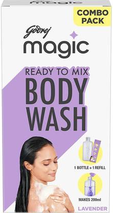 Godrej Magic Ready-To-Mix Body Wash Combi Pack|Lavender|Makes 200ml|1 Empty Bottle & 1 Refill