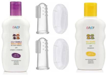 Geggsa Baby 2in1 Body Wash (200ml) with Shampoo(200ml) and Soft Silicone Toothbrush