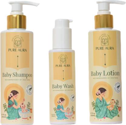 Pure Aura Comfort Baby Set | Tear-Free Shampoo, Wash & Lotion | Soft Ayurvedic Touch