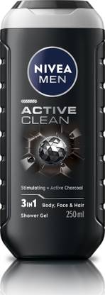 Nivea Men Active Clean Body Wash for Body, Face & Hair, with Active Charcoal for Men