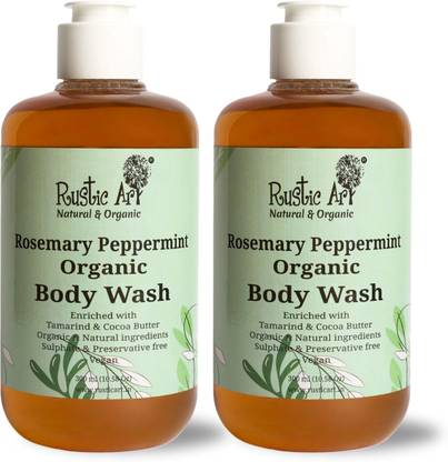 RUSTIC ART Rosemary Peppermint Body Wash Liquid|For Body Acne|Women & Men|300ml Set of 2