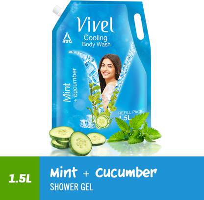 Vivel Cooling Body Wash, Mint & Cucumber Shower Gel, Supersaver XL Refill Pouch