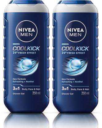 NIVEA Body Wash, Cool Kick for Freshness, For Face, Hair & Body Cleanser for Men