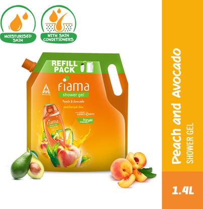 FIAMA Body Wash Shower Gel Peach & Avocado Value Pouch, For Moisturized Skin