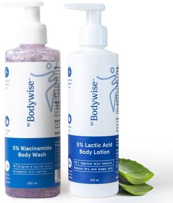 Be Bodywise 5% Niacinamide Body Wash | 5% Lactic Acid Body Lotion | For Strawberry Legs