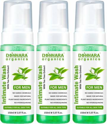 DONNARA organics Men's Intimate Wash with Tea Tree Extract Hygiene Care Pack of 3 of 150ML
