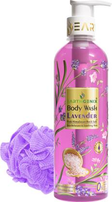 Earthgenix Body Wash Lavender + Pink Himalayan Salt, (Loofah Free)