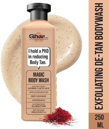 GHAR SOAPS Magic De-Tan & Exfoliating Body Wash with Saffron & Lactic Acid- 250ml