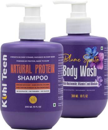 Kühl Teen Natural Protein Shampoo +Blume Spritz Body Wash Combo with Moringa, Rosemary oil