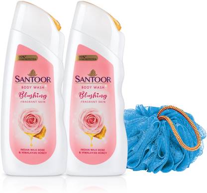 Santoor Blushing Skin Body Wash, Indian Rose & Himalayan Honey, Shower Gelwith Loofah