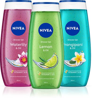 NIVEA Body Wash Combo with Water Lily, Lemon, Frangipani | Refreshing Scent of Flowers