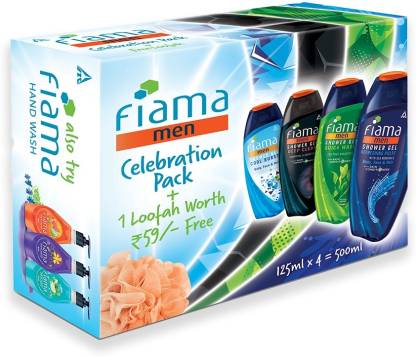 FIAMA Men Celebration pack, with 4 unique showergels, with skin conditioners  (4 x 31.25 ml)