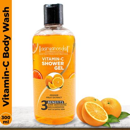 Aaryanveda Vitamin-C Body Wash Shower Gel with Loofah | Orange Extract for Moisturized Skin