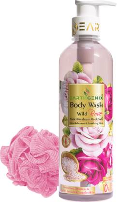 Earthgenix Body Wash Wild Rose + Pink Himalayan Rock Salt, (Loofah Free)