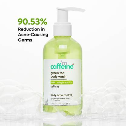 mCaffeine Green Tea Body Wash Salicylic Acid 1%| Body Acne Control, Gently Exfoliates