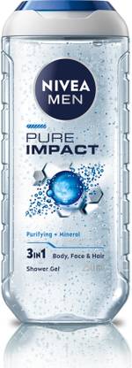 NIVEA Pure Impact Showerl Gel has Purifying Micro Particles, Body, Face & Hair For Men