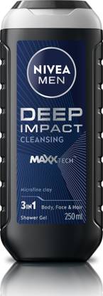 Nivea Men Deep Impact, Body Wash for Body, Face & Hair, with Microfine Clay for Men