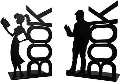 8eenplus Lover Metal Bookends, Decorative Reading Silhouette Design, Black, Set of 2 Aluminium Book End
