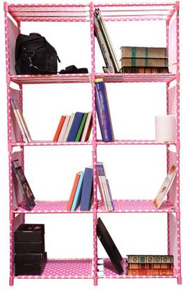Storia ook Rack for Study Room, Book Stand 8 Layer Pink Color Metal Semi-Open Book Shelf