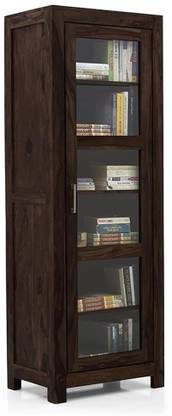 Credenza ooden Bookshelf Cabinet With Glass Door Storage Solid Wood Semi-Open Book Shelf