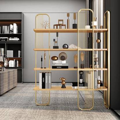 NG Decor Modern Storage Standing Etagere Bookshelf 4 Tiers in Gold Engineered Wood Open Book Shelf